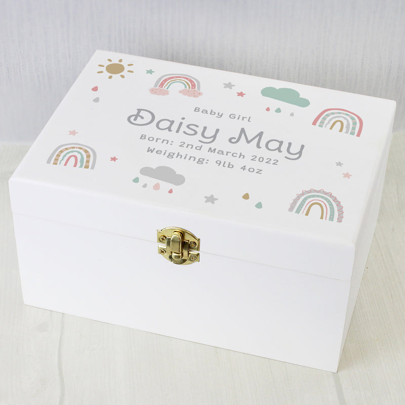 Personalised Rainbow Small Wooden Keepsake Box