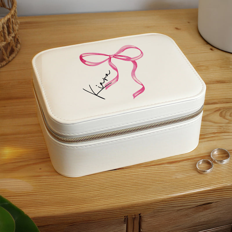 Personalised Bow Travel Jewellery Box