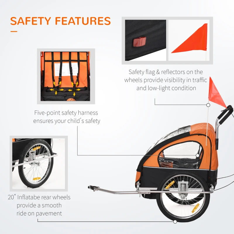 HOMCOM Collapsible Bike Trailer for Kids - Orange