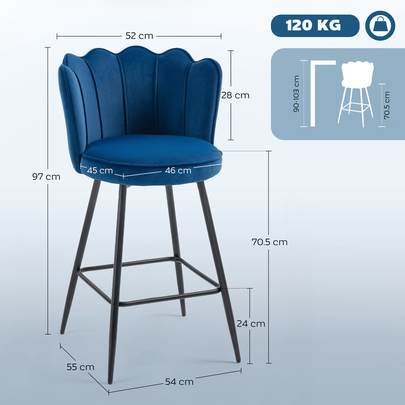 HOMCOM Set of 2 Barstools with Petal Backrest for Kitchen Island