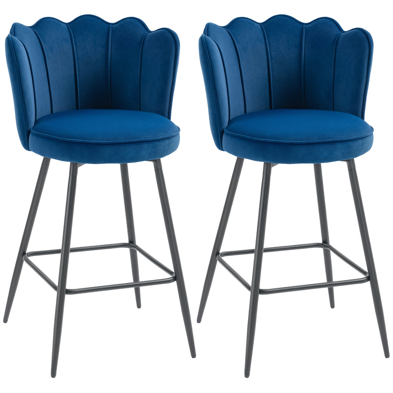 HOMCOM Set of 2 Barstools with Petal Backrest for Kitchen Island