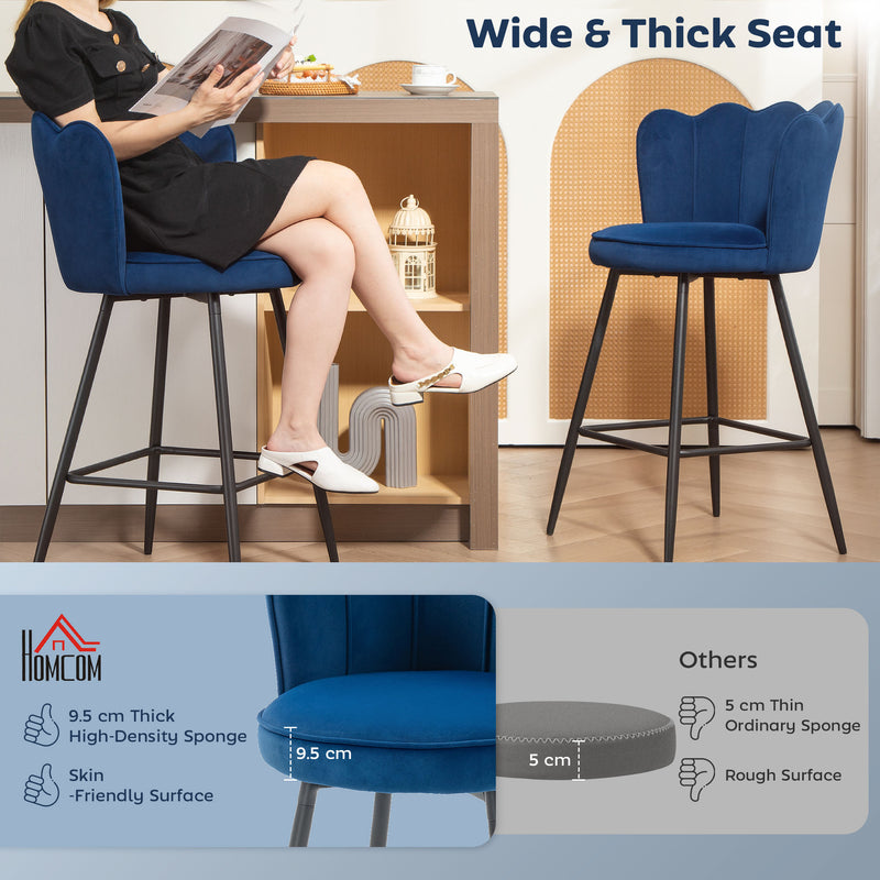 HOMCOM Set of 2 Barstools with Petal Backrest for Kitchen Island