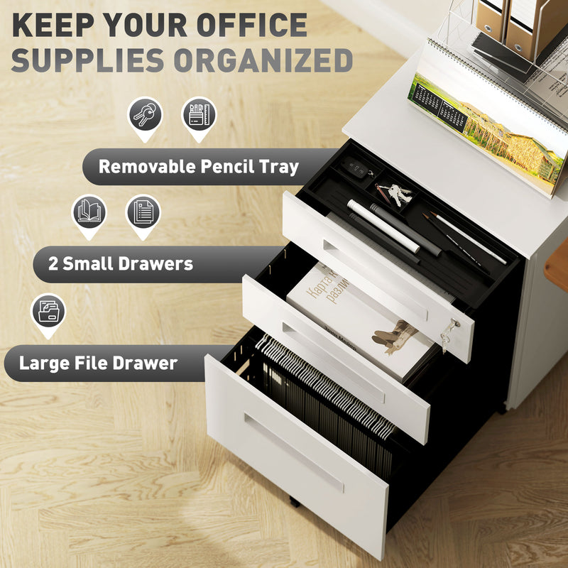 Vinsetto Lockable Mobile Filing Cabinet w/ 3 Drawers 39 x 48 x 60 cm