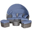 Outsunny Garden Daybed With Cushions - Grey With Grey Blue Cushions