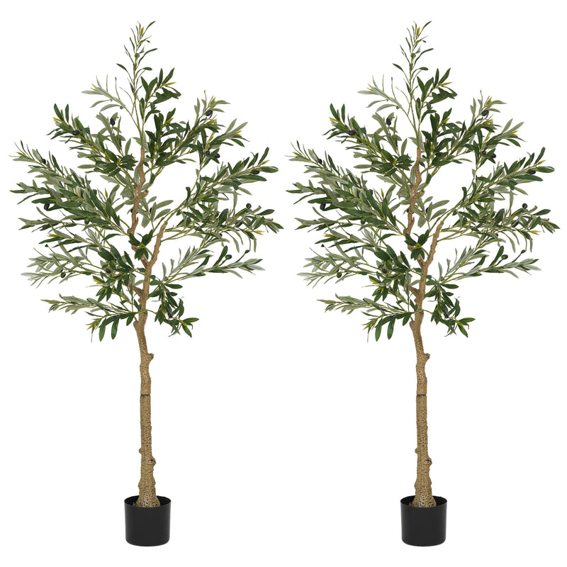 HOMCOM 2 Pack Indoor Artificial Plants, Faux Potted Silk Olive Trees