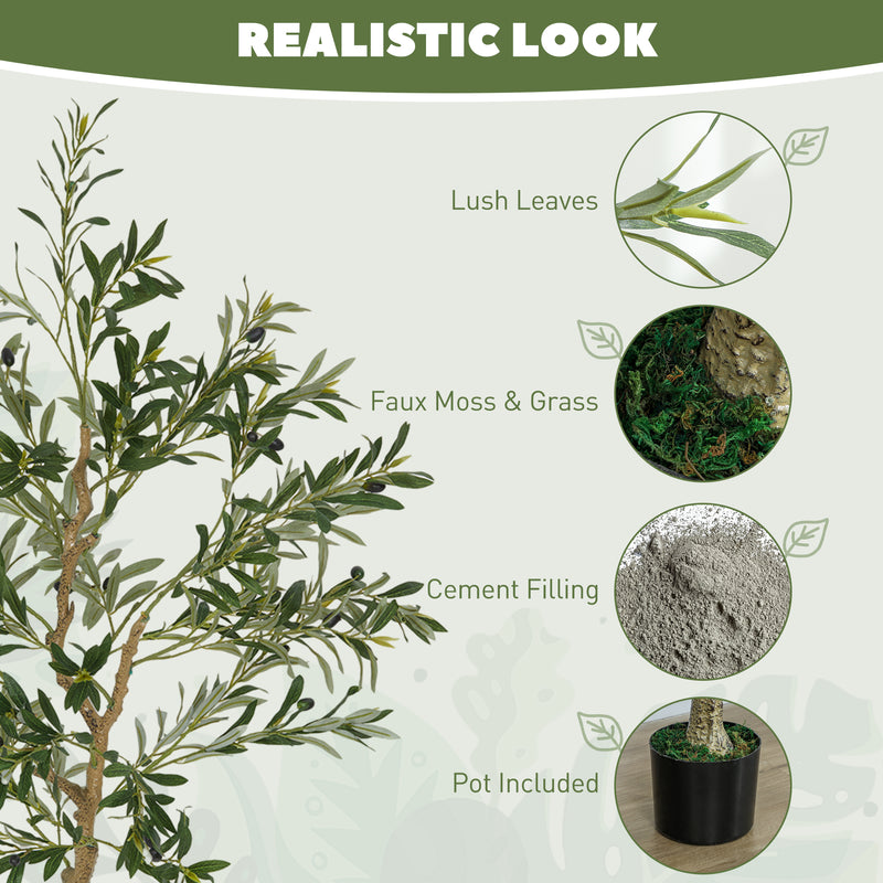 HOMCOM 2 Pack Indoor Artificial Plants, Faux Potted Silk Olive Trees