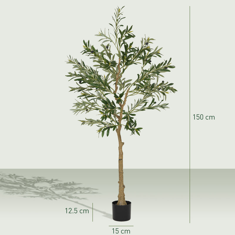 HOMCOM 2 Pack Indoor Artificial Plants, Faux Potted Silk Olive Trees