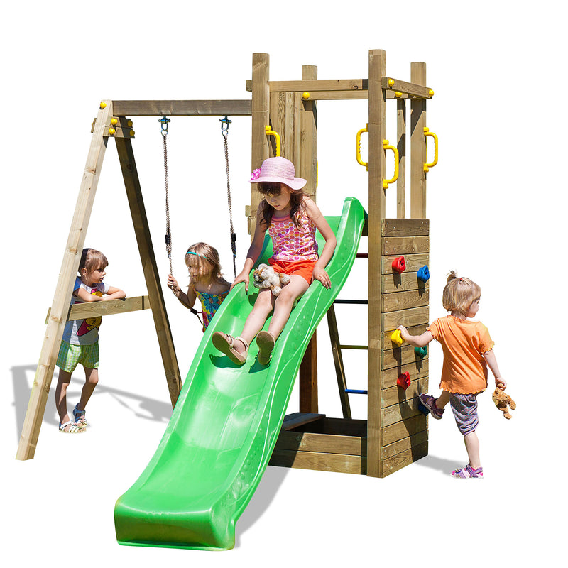 Rumble Ridge Rock Wall  Playfort With Single Swing