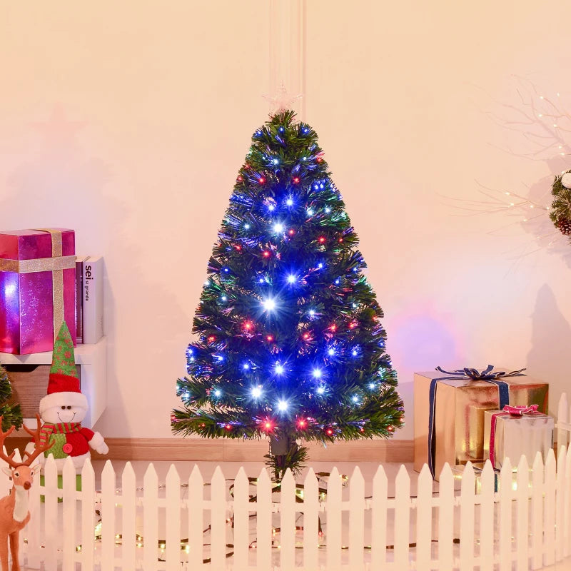 Christmas Time 4ft 120cm Green Fibre Optic Artificial Christmas Tree-Multi colour LED Lights