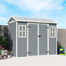 Outsunny 8 X 4 Ft Resin Garden Shed With Floor, Lockable Doors, Light Grey