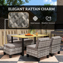 Outsunny 7 PCS Rattan Garden Dining Set with Cushions, Umbrella Hole, Grey