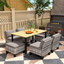 Outsunny 7 PCS Rattan Garden Dining Set with Cushions, Umbrella Hole, Grey