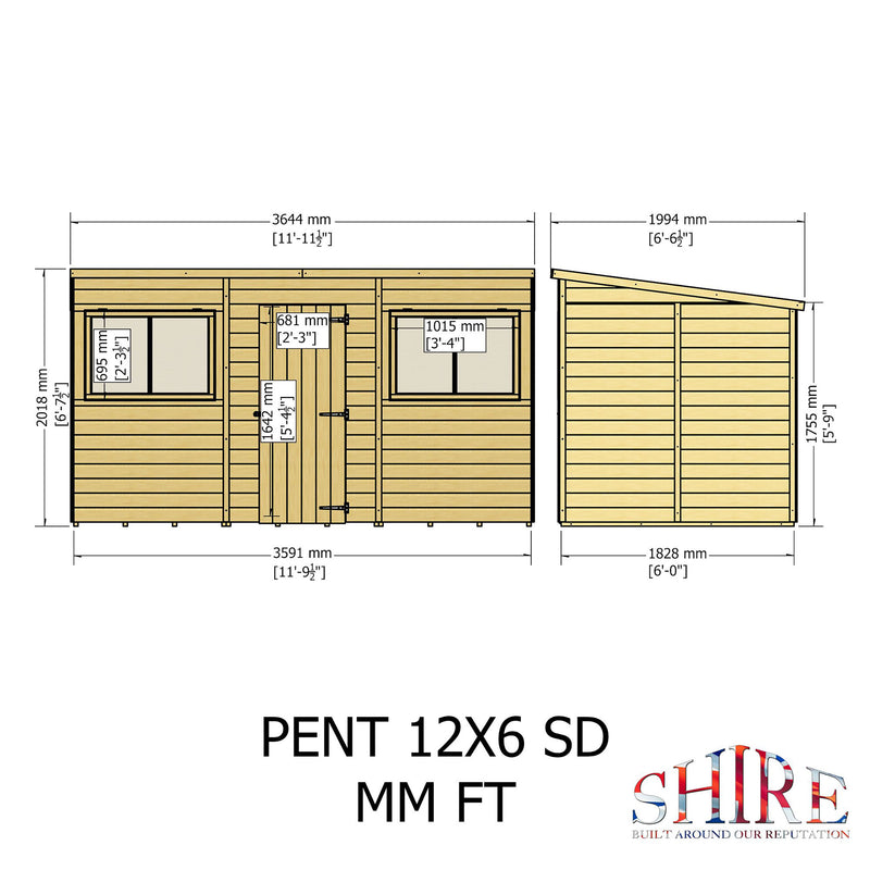 Pent 12 X 6 Shiplap Shed
