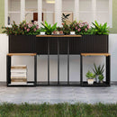 PE Rattan Garden Planter Table with Built-in Chairs and Storage Space