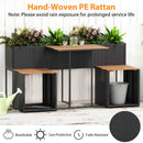 PE Rattan Garden Planter Table with Built-in Chairs and Storage Space