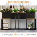 PE Rattan Garden Planter Table with Built-in Chairs and Storage Space