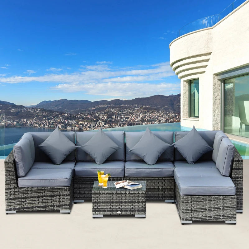 Outsunny Rattan Corner Sofa Set 8 Piece - Grey