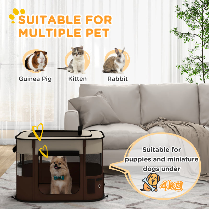 PawHut Portable Dog Pen For Puppies, Rabbits, Kittens, Guinea Pigs - Brown