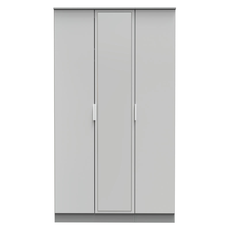 Paris Ready Assembled Wardrobe with Triple Mirror  - Uniform Gloss & Dusk Grey