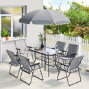 Outsunny 8 Piece Garden Dining Set With 6 Folding Chairs And Umbrella, Grey
