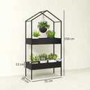 Outsunny 2 Tier Plant Stand, Outdoor Indoor Metal Plant Stand with Hook