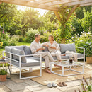 Outsunny 6 Seater Aluminium Garden Furniture Set with Table, Cushions, Grey