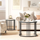 HOMCOM 2 Pieces Round Nesting Coffee Tables With Tempered Glass Top, Black