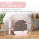 PawHut Cat Litter Box Kitten Litter Tray w/ Lid, Scoop, Filter, Flap Door, Pink