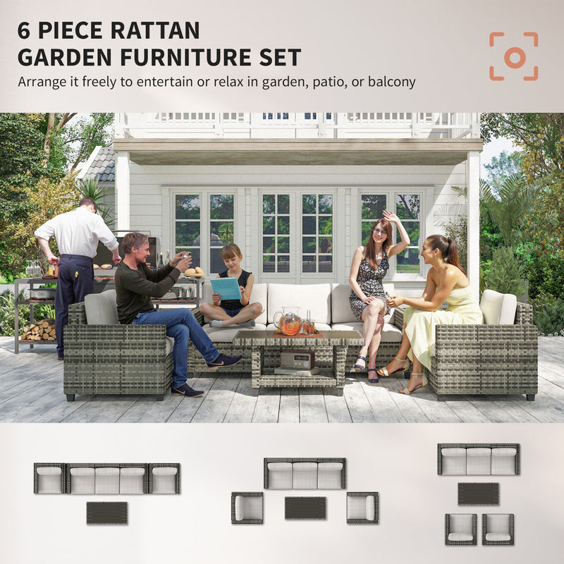 Outsunny 5 Seater Wicker Outdoor Furniture Set For Balcony
