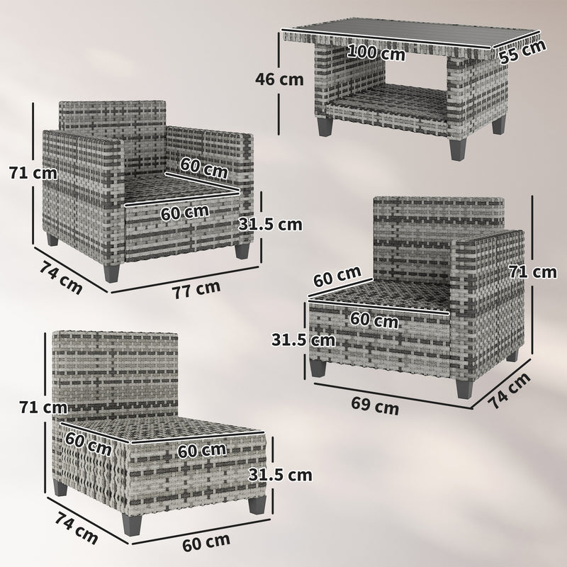 Outsunny 5 Seater Wicker Outdoor Furniture Set For Balcony