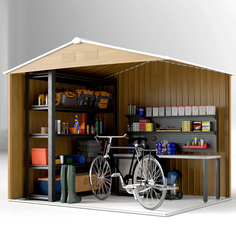 Outsunny 8 X 6ft Garden Storage Shed With Double Door Chocolate Wood Effect