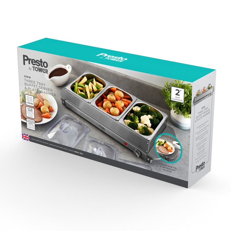 Tower Presto Buffet Server 3 Tray  - Stainless Steel