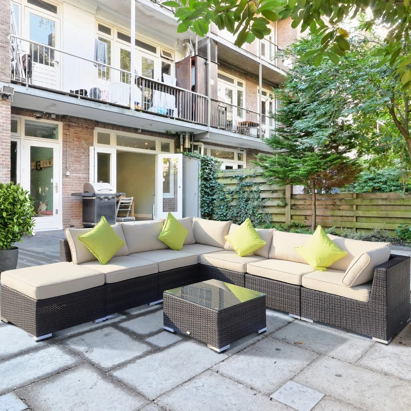 Outsunny 8 Pieces PE Rattan Corner Sofa Set with Thick Cushions Alumi