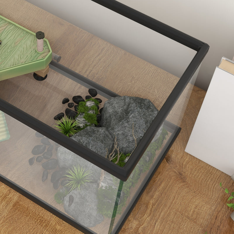 PawHut Turtle Tank 28L Glass Turtle Aquarium w/ Easy Drainage, 45 x 25 x 29cm
