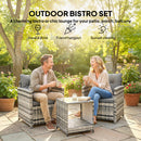 Outsunny Rattan Garden Furniture Bistro Set with Cushion, Mixed Grey