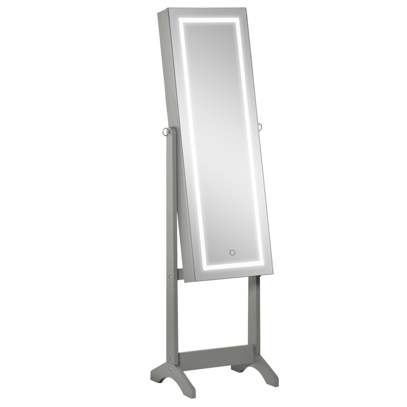 HOMCOM Mirrored Jewellery Cabinet W/ LED Light Lockable Jewellery Armoire Grey