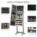 HOMCOM Mirrored Jewellery Cabinet W/ LED Light Lockable Jewellery Armoire Grey