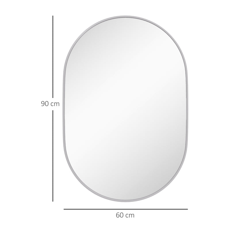 HOMCOM Oval Bathroom Mirror, Modern Wall Tempered Glass Mirror, 60 x 90cm