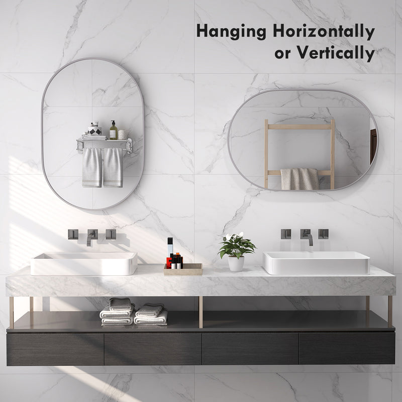HOMCOM Oval Bathroom Mirror, Modern Wall Tempered Glass Mirror, 60 x 90cm