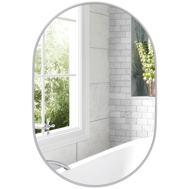 HOMCOM Oval Bathroom Mirror, Modern Wall Tempered Glass Mirror, 60 x 90cm