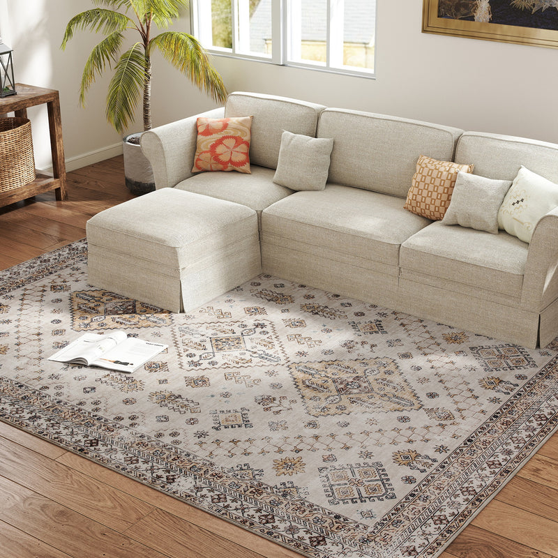 HOMCOM Flannel Non-Slip Washable Rug for Living Room,