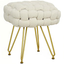 HOMCOM Woven Velvet Foot Stool With Steel Legs For Living Room, Cream White