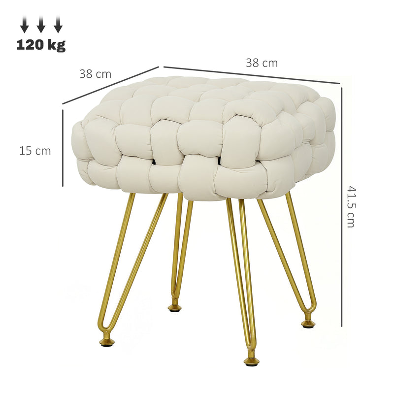 HOMCOM Woven Velvet Foot Stool with Steel Legs for Living Room, Cream White