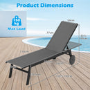 Patio Recliner Chaise Lounge Chair with Wheels and 6-Level Adjustable Backrest