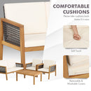 4-Piece Patio Acacia Wood Furniture Set with Removable Cushions-White