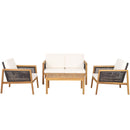 4-Piece Patio Acacia Wood Furniture Set with Removable Cushions-White