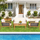 4-Piece Patio Acacia Wood Furniture Set with Removable Cushions-White