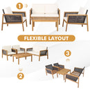 4-Piece Patio Acacia Wood Furniture Set with Removable Cushions-White