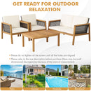 4-Piece Patio Acacia Wood Furniture Set with Removable Cushions-White