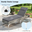 Patio Chaise Lounge PE Wicker Reclining Sun Lounger with 6-Level Adjustable Backrest-Grey-1 Piece